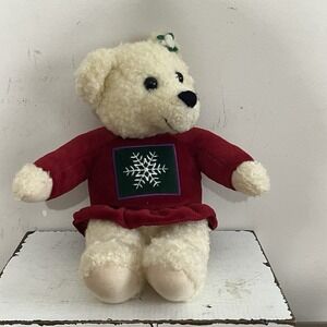 Hallmark Teddy Bear Plush Stuffed Animal Toy Red Green‎ Snowflake Shirt Cream
